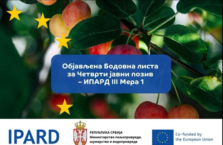 OBJAVLJENA BODOVNA LISTA ZA IPARD PODSTICAJE MERE 1: Rok za prigovore 15 dana